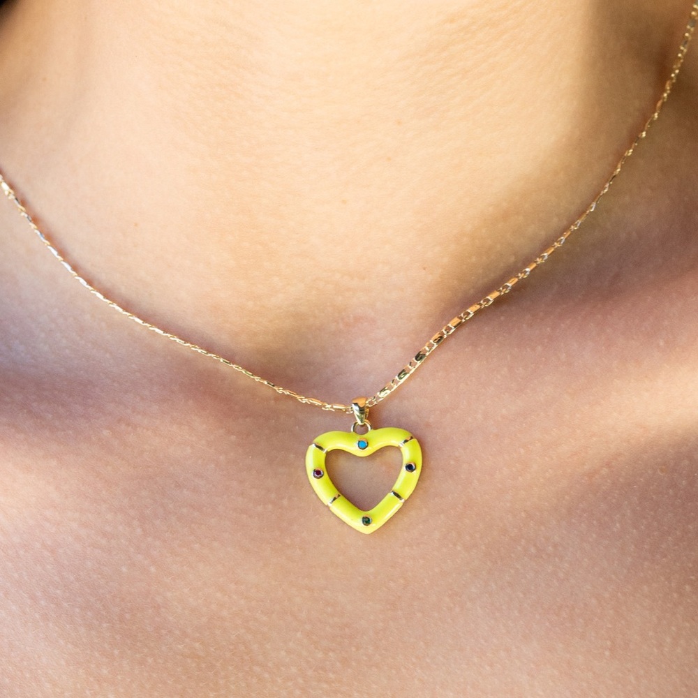 Yellow enamel heart necklace